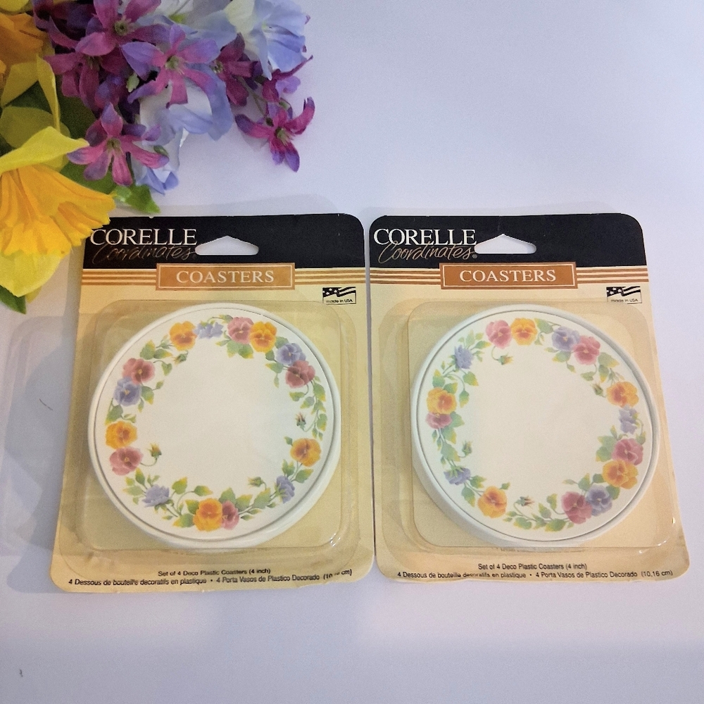 Vintage Corelle Coasters Summer Blush Pattern Pansies Flowers